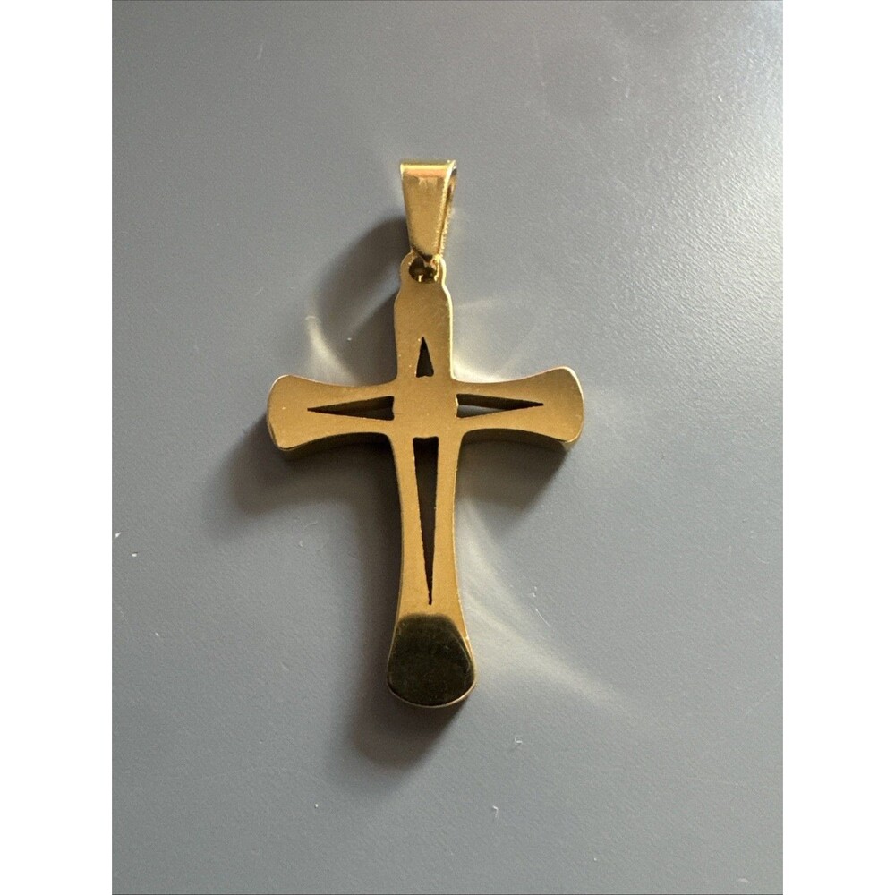 Stainless Steel Cross Pendant Scripture Gold Plated 24 Inch Chain Religious